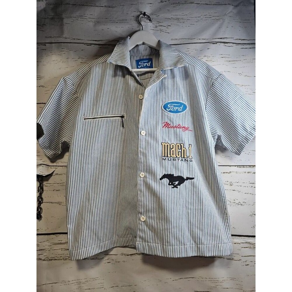 Ford PacSun Mustang Mach 1 Embroidered Hickory Stripe Work Shirt S